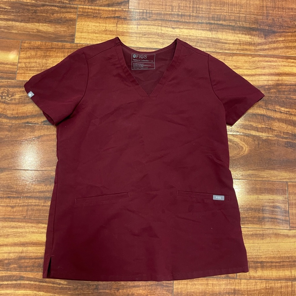 Figs Womens‎ Casma Three Pocket Shirt Small Burgundy